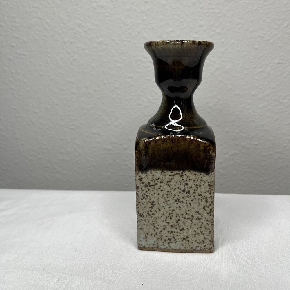 Mini Square Ceramic Vase two-tone glaze for floral arrangement decorative signed